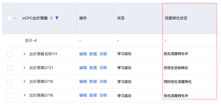 oCPC出价策略列表【深度转化状态】