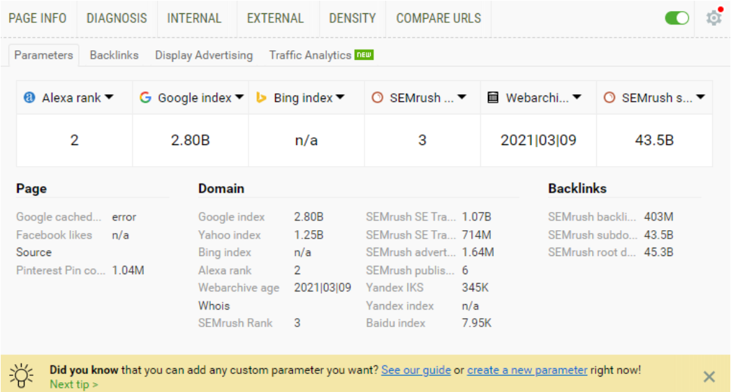 SEOquake--网页详细概况